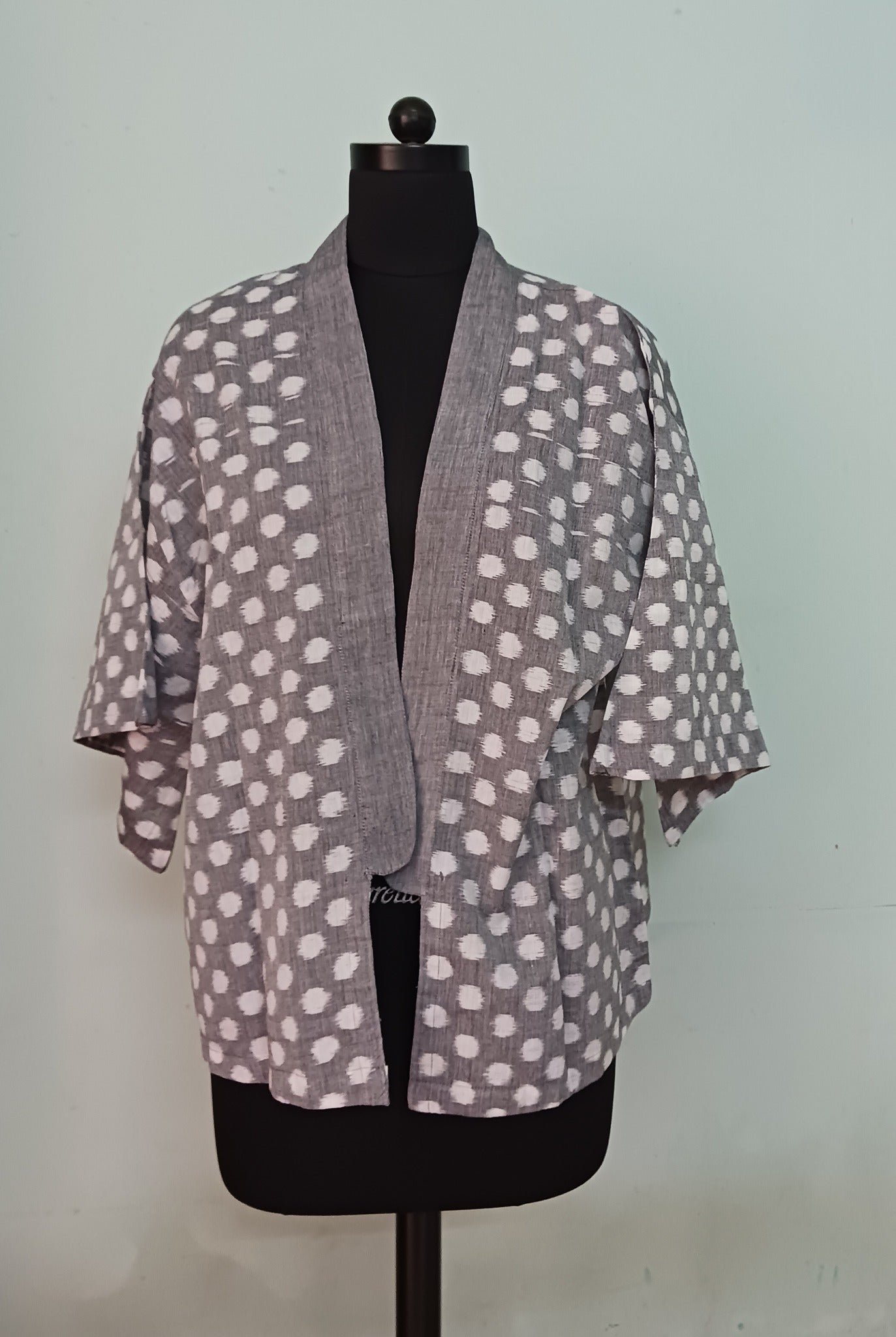 Grey Cotton Ikat Kimono shrug- Polka 01 -Pankaja Sethi