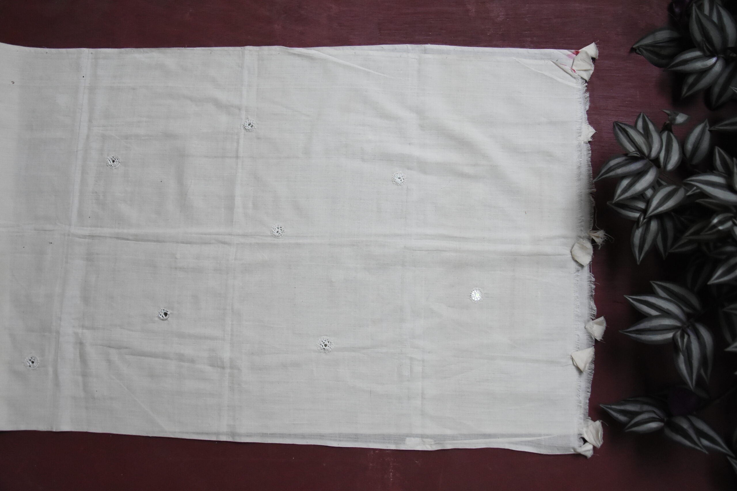 White organic cotton-hand embroidered Odisha mirror- applique craft stole 08-Pankaja Sethi