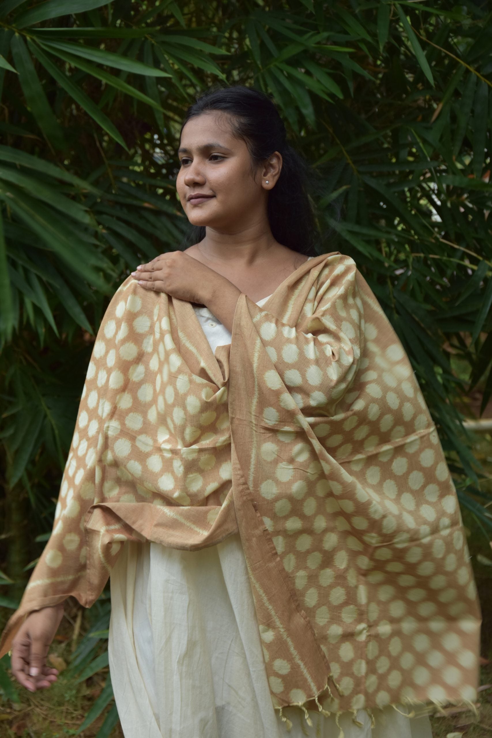 Polka-Cotton ikat natural dye handloom Odisha stole - Pankaja Sethi