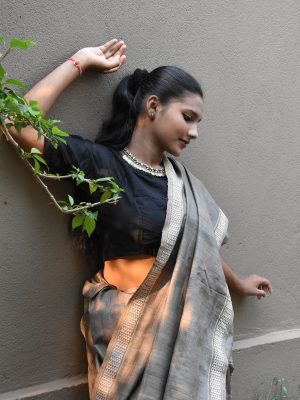 Grey–tussar handloom natural dye Odisha saree – Pallavi -Pankaja Sethi