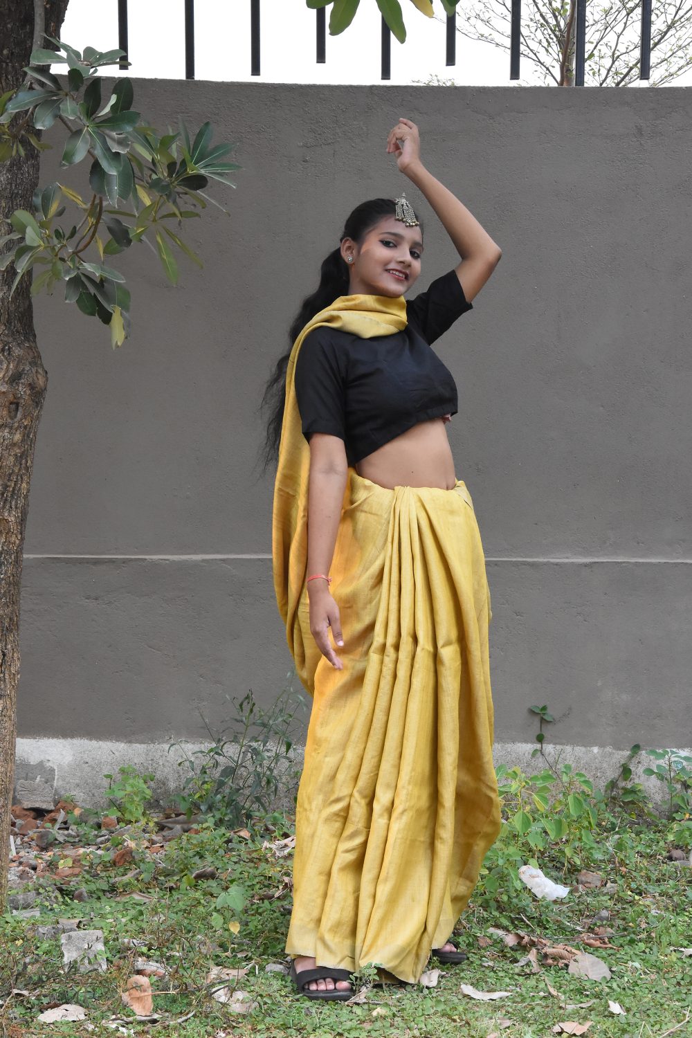 Mustard raw silk –tussar handloom natural dye Odisha saree – Diamond weave-Pankaja Sethi
