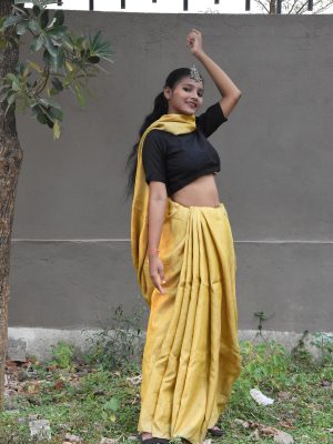 Mustard raw silk –tussar handloom natural dye Odisha saree – Diamond weave-Pankaja Sethi