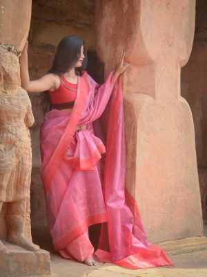 Rose Organza silk ikat handloom Odisha saree – Impressions-Pankaja Sethi