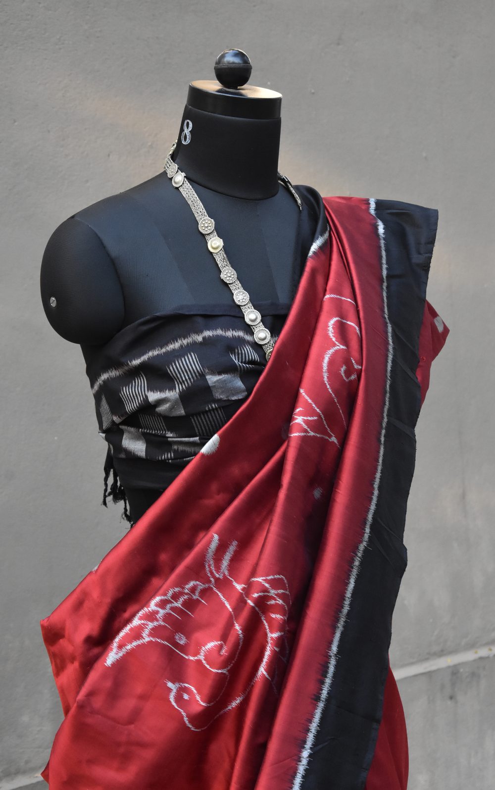 Red silk ikat handloom Odisha saree – Japanese Swan-Pankaja Sethi