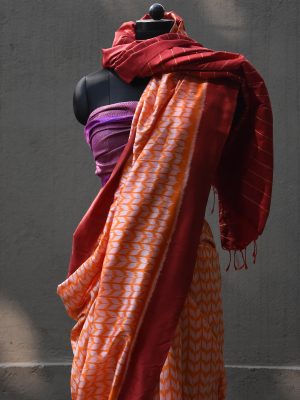 Orange  silk ikat handloom Odisha saree – Chevron -Pankaja Sethi