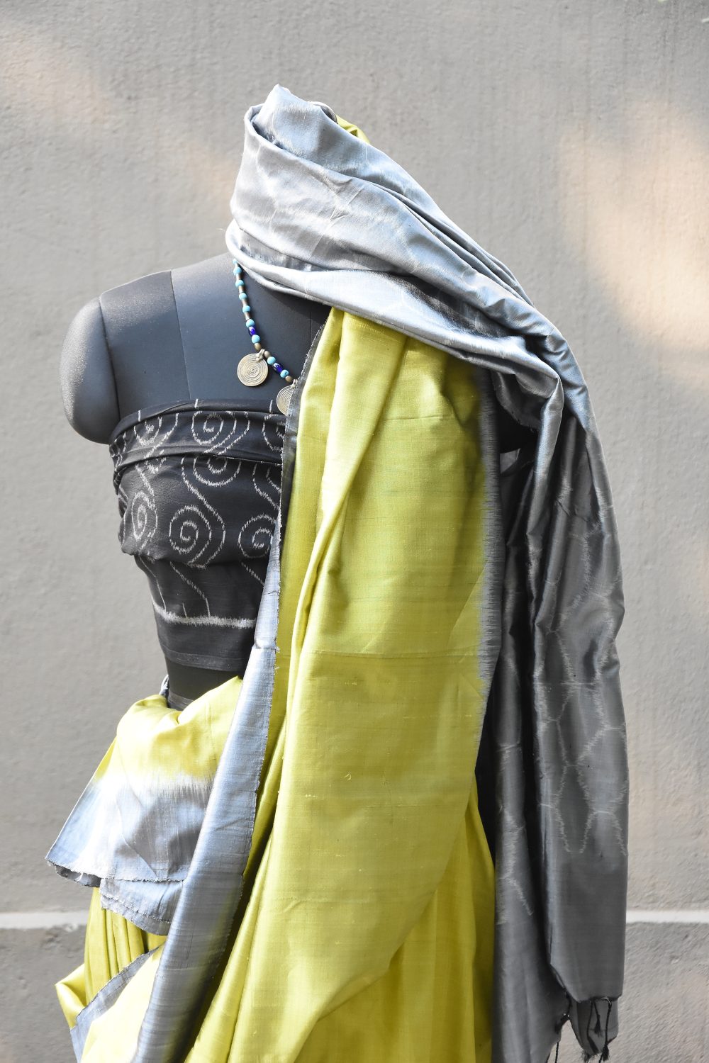 Lime silk ikat handloom Odisha saree – Jaali -Pankaja Sethi