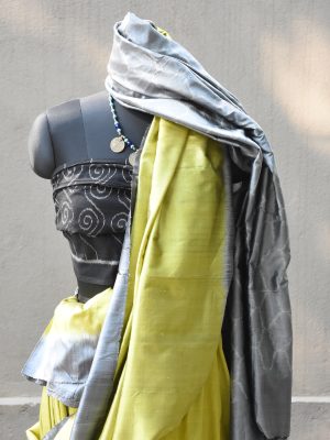 Lime silk ikat handloom Odisha saree – Jaali -Pankaja Sethi