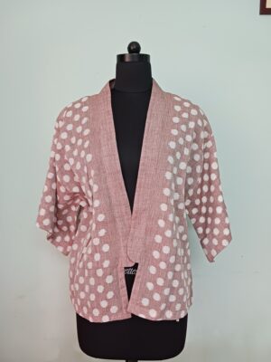 Brown Cotton Ikat Kimono shrug- Polka Design 02 -Pankaja Sethi