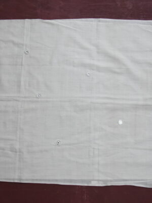 White organic cotton-hand embroidered Odisha mirror- applique craft stole 08-Pankaja Sethi