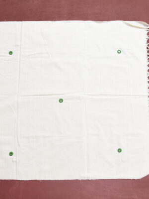 White organic cotton-hand embroidered Odisha mirror-appliqué craft stole 09-Pankaja Sethi