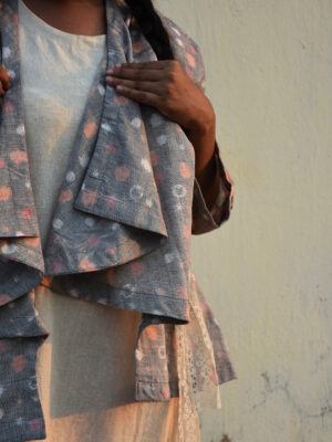 Grey Cotton Ikat Kimono shrug- Polka -Pankaja Sethi